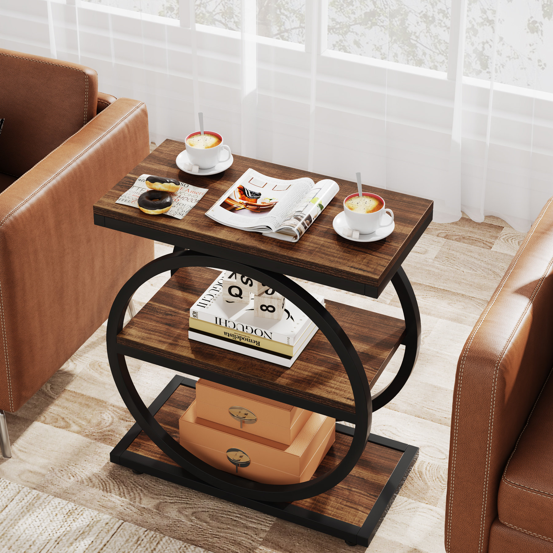 17 Stories Marquille 3-Tier Narrow End Table with Round Metal